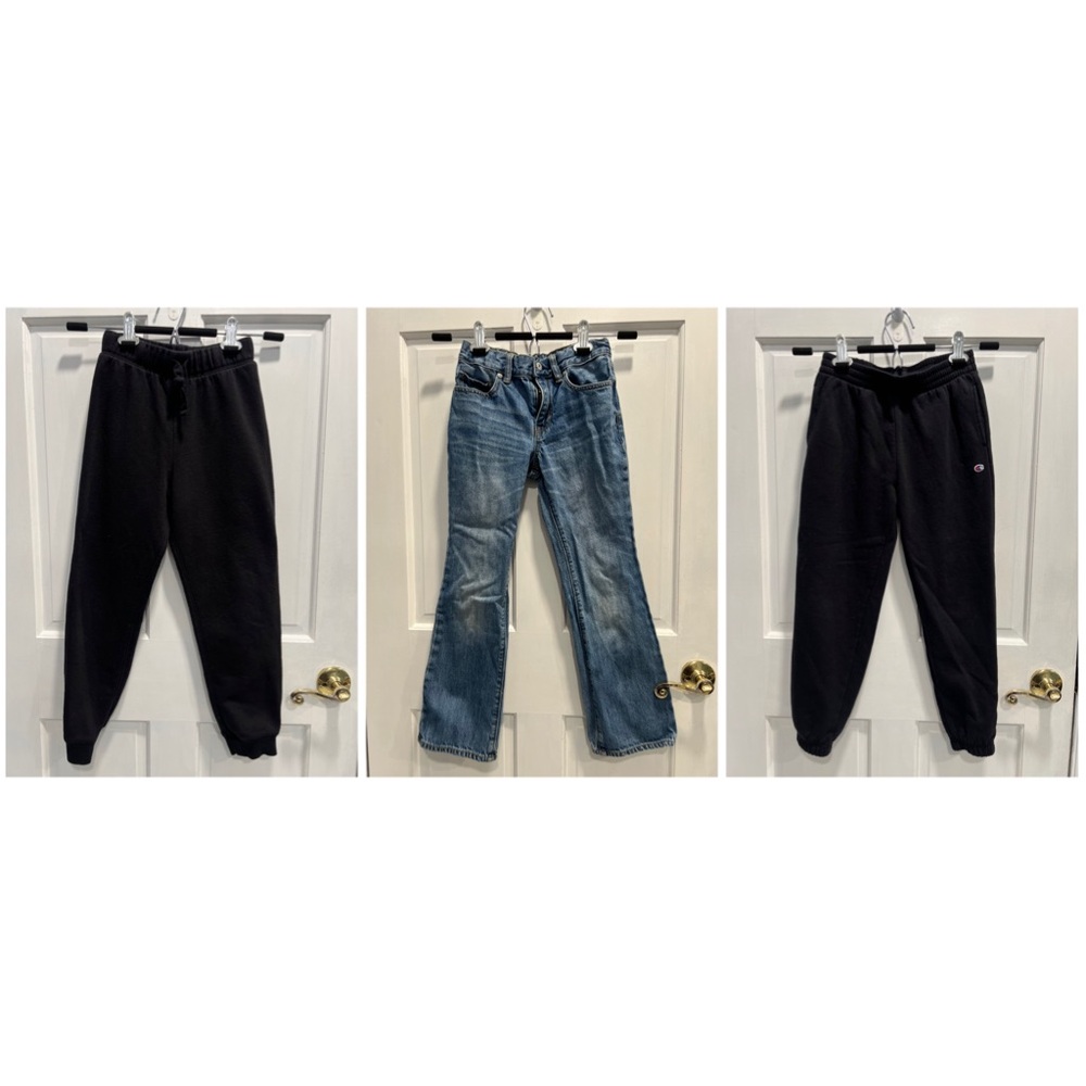 LOT Of 3 Boys Pants: 2 Black Sweatpants 1 GAP Jeans SIZE 8 Pre Loved